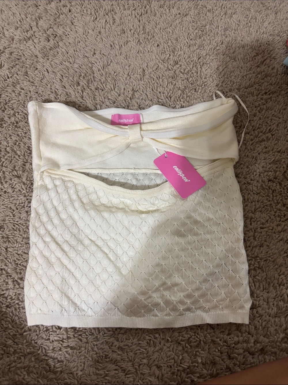 Edikted Cream Knit Strapless Tube Top